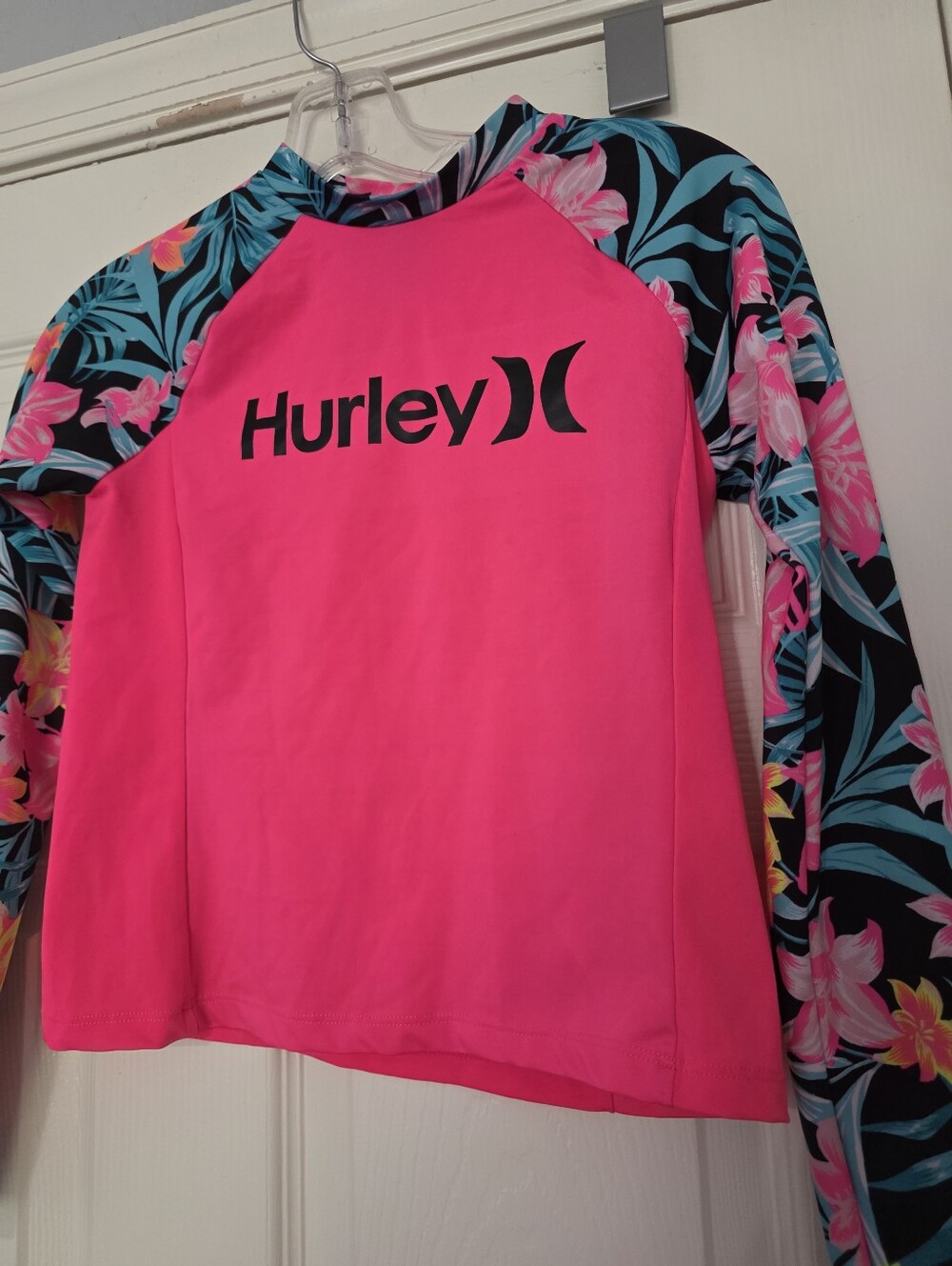 Hurley Hot Pink Floral Sleeve Rash Guard